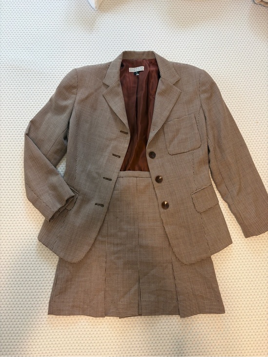Barneys New York Jackets & Blazers - Barneys New York Wool Brown Houndstooth Blazer and Skirt Set